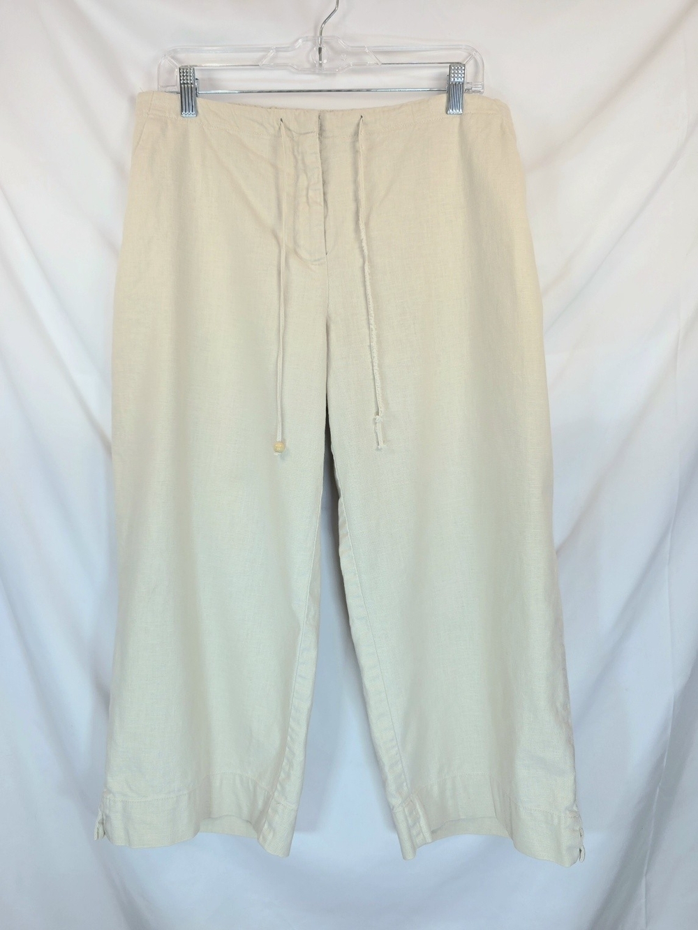 Liz Claiborne Women's Beige Linen Blend Boho Beach Vibe Wide Leg Crop Pants Sz L
